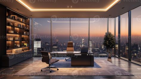 AI generated Luxury office interior with panoramic window and city view. Ceo Office Design Luxury Modern, Ceo Office Design Luxury, Ceo Office Design, Luxury Office Interior, Futuristic Office, Cabin Windows, Ceo Office, Office Background, Office Meeting Room