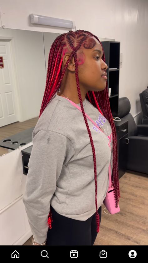 Pink And Burgundy Hair, Pink Box Braids, Valentines Hairstyles, Red Hairstyles, Black Red Hair, Valentine Hair, Girl Braided Hairstyles, Hairstyles Pictures, Box Braids Hairstyles For Black Women