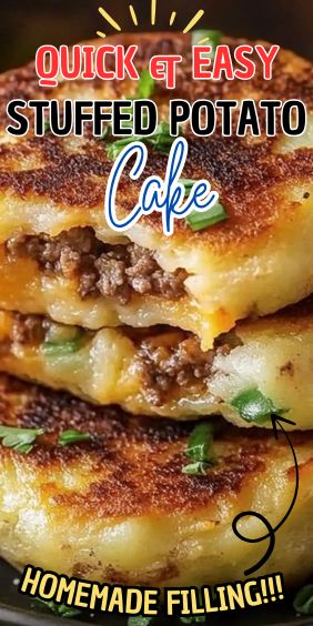 Quick & Easy Stuffed Potato Cakes Loaded Potato Cakes, Leftover Baked Potato Recipes Breakfast, Potatoe Cakes Recipe, Mashed Potatoes Cakes, Potato Cakes From Mashed Potatoes, Mashed Potato Cakes Leftover, Potato Pockets, Stuffed Potato Cakes, Fried Potato Cakes