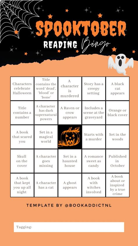 Halloween Reading List, October Reading Challenge, Halloween Book Club Ideas, Halloween Bookstagram, Bookish Bingo, Halloween Class Party Ideas, Journal Reading Tracker, Reading Prompts, October Reading