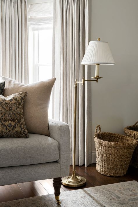 Pleated Floor Lamp, Moody Living Room, Traditional Lamps, Floor Lamp Bedroom, Floor Lamps Living Room, Arm Floor Lamp, Burnished Brass, Small Apartment Decorating, Brass Floor Lamp