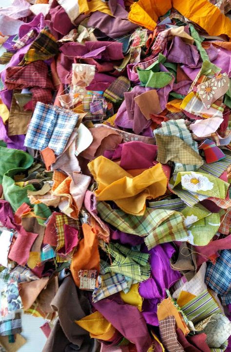 Scrap Fabric Aesthetic, Recycled Textiles Projects, Reused Clothes, Fabric Scrapes, Reuse Fashion, Recycling Fabric, Recycle Fabric Scraps, Sewing Collage, Textile Scraps