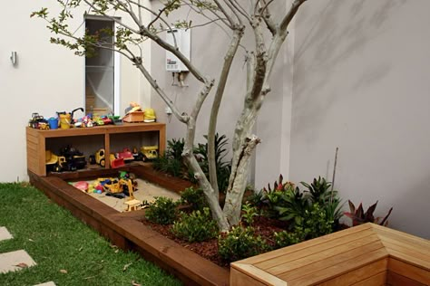 gardens and outdoor spaces for kids. Lovely built in sand pit. Put chalkboard up behind also? Cottage Pool, Pool Plants, Outdoor Play Spaces, Diy Playhouse, Play Garden, Kids Backyard, Outside Play, Kids Outdoor Play, Outdoor Play Area