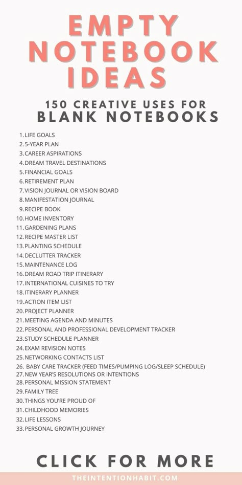 Blank notebook ideas to fill the pages of your empty notebooks. These ideas for blank journals and notepads range from productivity and home management ideas to goal setting and planning your dream life and of course, plenty of fun ways to use notebooks too! Filling Notebooks Ideas, Different Notebook Ideas, Spare Notebook Ideas, My Notebook Ideas, How To Use Notebooks Ideas, Notebook Ideas What To Do With A, Journal Fun Ideas, Productive Notebook Ideas, Home Journal Ideas