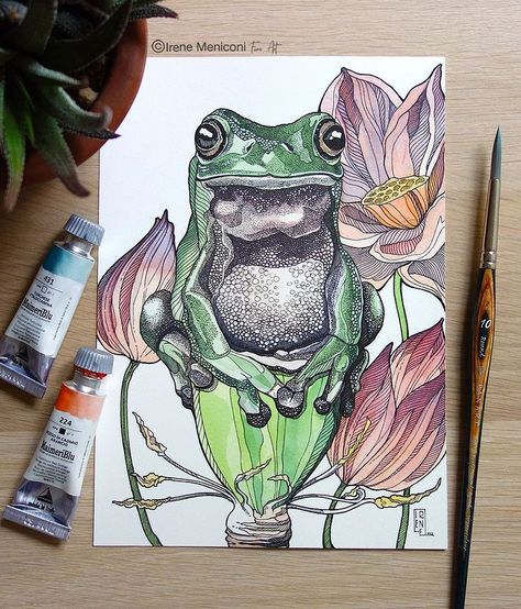 Frog Drawing, Art Watercolor Painting, A Level Art, Arte Animal, Ink Illustrations, Painting Gift, Watercolor Animals, Art Journal Inspiration, Giclée Print