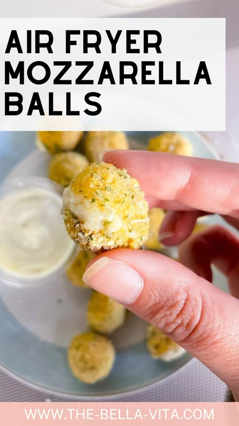 Upgrade your snack game with our easy recipe for air fryer mozzarella balls. They're perfectly crispy on the outside and gooey on the inside! Mozzarella Balls Recipe, Desserts Air Fryer, Air Fryer Mozzarella, Air Fryer Vegetable Recipes, Air Fryer Vegetable, Delicious Air Fryer Recipes, Air Fryer Appetizers, Recipe For Air Fryer, Air Fryer Snacks