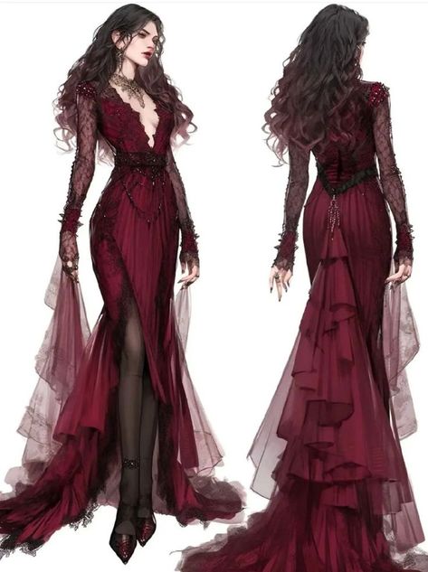 Vampire Dress, Vampire Clothes, Fantasy Dresses, Fashion Illustration Dresses, Dress Design Sketches, Fantasy Gowns, Fairytale Dress, Fashion Design Drawings, Fashion Inspiration Design