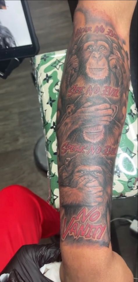 Speak No Evil Tattoo, See No Evil Tattoo, No Evil Tattoo, Full Neck Tattoos, Evil Tattoo, Christ Tattoo, Sleeve Tattoos For Guys, Half Sleeve Tattoos For Guys, Half Sleeve Tattoos