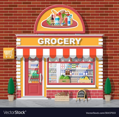 Supermarket Illustration Grocery Store, Cartoon Grocery Store, Grocery Store Drawing, Grocery Store Illustration, Supermarket Exterior, Groceries Store, Store Cartoon, Store Illustration, Store Background