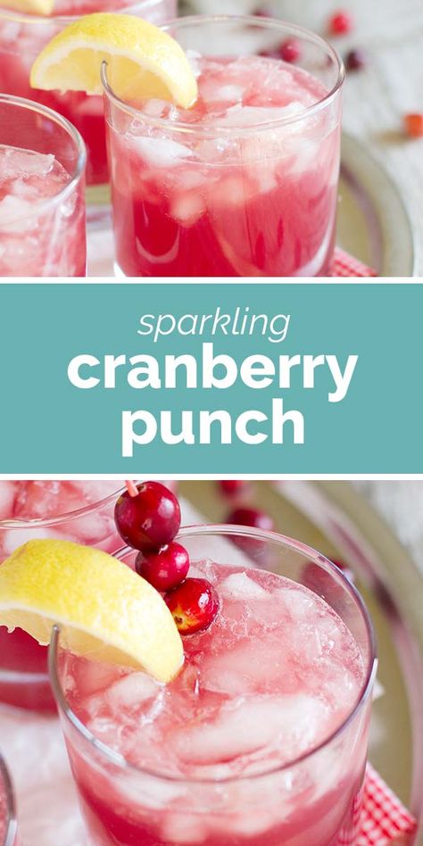 The perfect holiday drink, this Sparkling Cranberry Punch is family friendly and only takes minutes to prepare! #recipe #thanksgiving #christmas #mocktail Sparkling Cranberry Punch, Christmas Mocktail, Cranberry Mocktail, Drinks With Cranberry Juice, Punch Christmas, Sparkling Punch, Thanksgiving Punch, Cranberry Punch, Cranberry Drinks