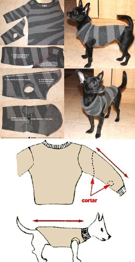 Small Dog Hacks, Easy Diy Puppy Clothes, How To Make Small Dog Clothes, Diy Dog Outfits Easy, Crochet Doggie Sweater Small Dogs, Dog Sewing Patterns Clothes, Diy Pet Clothes Small Dogs, Sewing Pattern Dog Clothes, Homemade Dog Clothes Diy