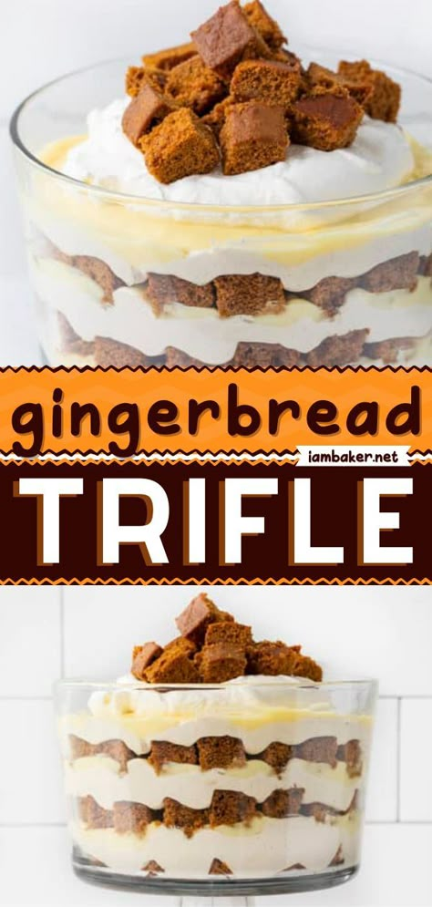 Spiced Cake Trifle, Pumpkin Gingerbread Triffle, Gingerbread Triffle Desserts, Candy Bar Trifle, Gingerbread Trifle Recipes, Pumpkin Gingerbread Trifle, Gingerbread Trifle Desserts, Ginger Bread Trifle, Spice Cake Trifle Recipes