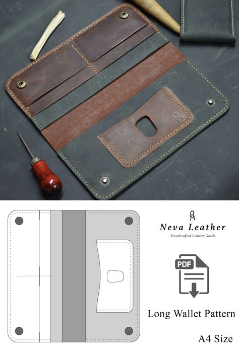 PDF long wallet leather / leather pattern / Template wallet / Long Wallet PDF / pattern bifold / man wallet template / pattern pdf wallet / mini wallet Free Leather Wallet Pattern, Long Wallet Pattern Pdf Free, Diy Leather Wallet Pattern, Leather Wallet Template, Bifold Wallet Pattern, Wallet Pattern Free, Leather Patterns Templates, Long Wallet Pattern, Wallet Template