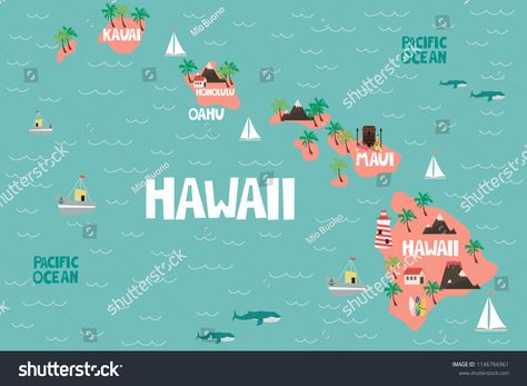 Illustrated map of the state of Hawaii in United States with cities and landmarks. Editable vector illustrationHawaii#United#state#Illustrated Hawaii Islands Map, Hawaiian Islands Map, Best Hawaiian Island, Map Of Hawaii, Hawaii Guide, Hawaii Islands, Honolulu Oahu, Travel With Family, Illustrated Maps