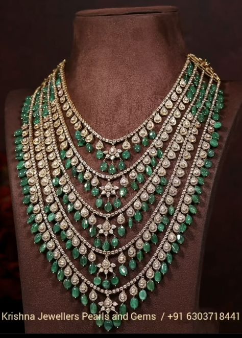 Diamond Satlada Necklace, Saath Lada Haar, Emerald Necklace Indian, Bridal Jewellery Inspiration, Wedding Jewelry Sets Bridal Jewellery, Indian Wedding Jewelry Sets, Bridal Necklace Designs, Neck Pieces Jewelry, Indian Bridal Jewelry Sets