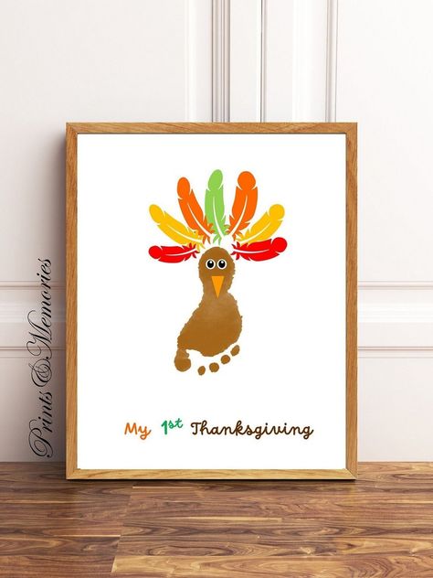 Handcrafted Happiness: Baby Footprint Crafts Footprint Turkey Baby, Thanksgiving Art For Infants, Thanksgiving Footprint Art For Infants, Turkey Footprint Craft, Thanksgiving Art For Toddlers, Thanksgiving Footprint Art, Turkey Footprint, Handprint Turkeys, Baby Footprint Crafts