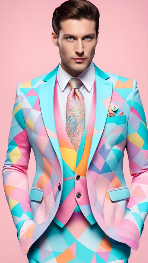 Ghost Girlfriend, Rainbow Suit, Waiter Outfit, Pixar Concept Art, Stylish Mens Suits, High Fashion Couture, Modern Suits, Neon Outfits, Couples Outfit