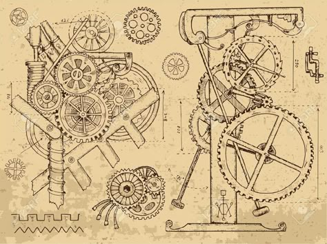 Gear Drawing, Steampunk Drawing, Steampunk Kunst, Mechanical Drawing, Steampunk Illustration, Steampunk Art, Steampunk Style, Clock Mechanism, Mechanical Engineering