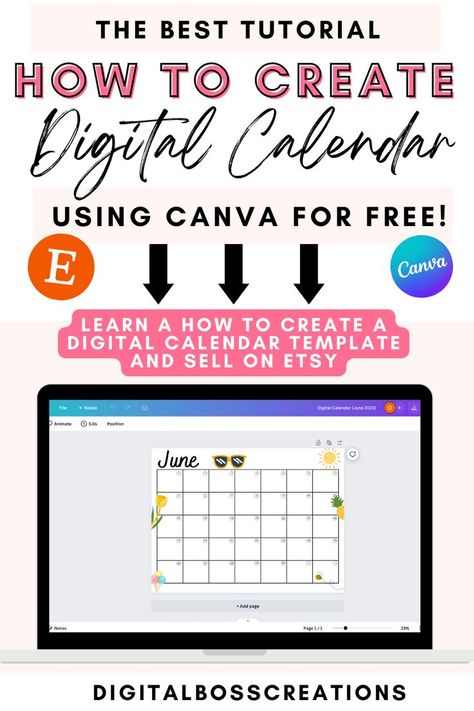 How To Create Digital Calendars Using Canva And Sell Them On Etsy? Interactive Calendar, Etsy Planner, Make A Calendar, Create A Calendar, Planner Writing, Using Canva, Canvas Learning, Diy Calendar, School Calendar