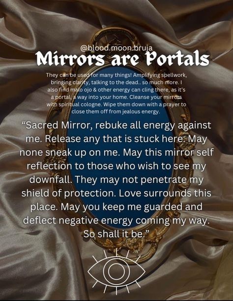 Mirror Cleansing Spell, Mirror Work Spiritual, Lock Mirror Spell, Mirrors In Witchcraft, Locking Mirror Witchcraft, How To Seal A Mirror Witchcraft, How To Lock Your Mirrors Witchcraft, Self Reflection Spell, Mirror Spells Return To Sender