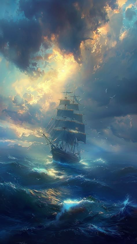 Ocean Fantasy Aesthetic, Pirate Background, Pirate Ship Art, Arte Peculiar, Ship Paintings, Fantasy Places, Cool Wallpapers Art, Fantasy Art Landscapes, Arte Fantasy