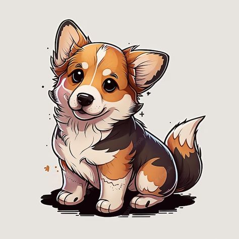 Drawing Of A Dog, Anime Puppy, Corgi Drawing, Cute Dog Drawing, Dog Portraits Art, Puppy Drawing, 강아지 그림, Pets Drawing, Watercolor Cat