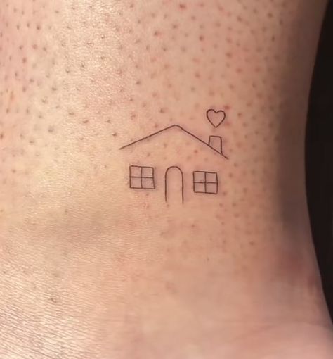 Harry’s House Tattoo, Small Harry Styles Tattoos, Small House Tattoo, Harry Styles Inspired Tattoos, Golden Tattoo, Harry Tattoos, Harry Styles Tattoos, Light Tattoo, Minimalist Tattoos