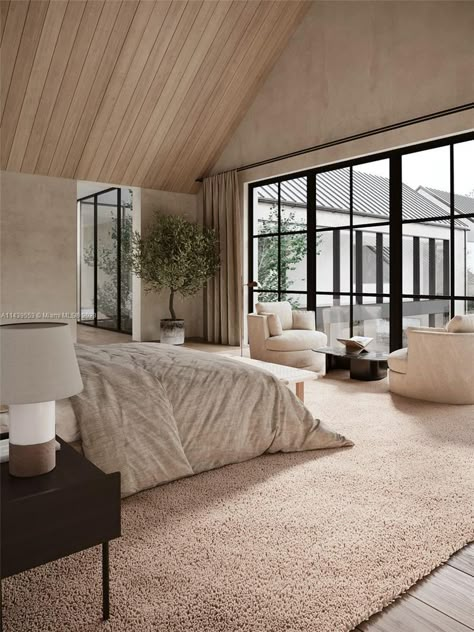 Bedroom With Second Floor, Carpet Master Bedrooms Decor, One Story House Interior, Master Ceiling Ideas, Bungalow House Interior Design, Vaulted Ceiling Bedroom Master Suite, Amber Interiors Bedroom, Bedroom Ideas Master Suite, Modern Rustic Farmhouse