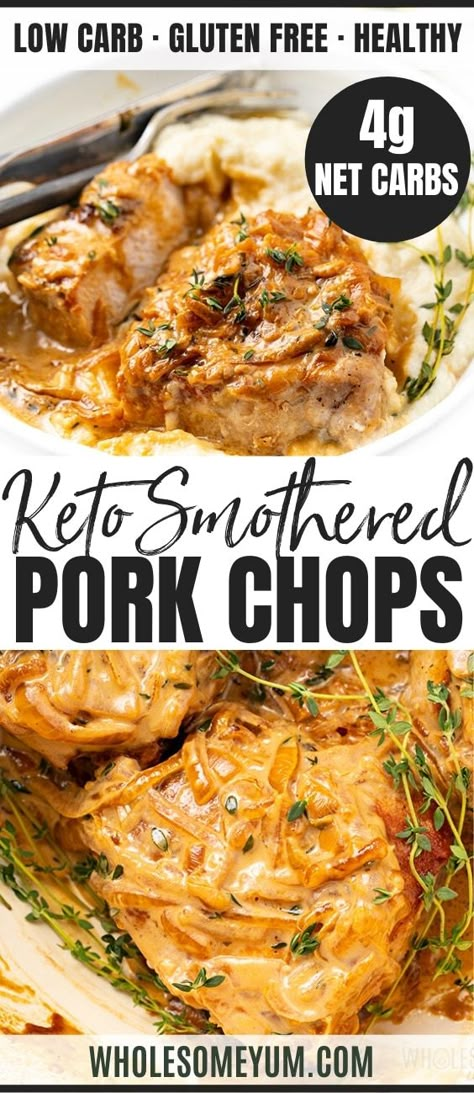 Pork Chops In The Oven, Keto Pork Recipes, Vegan Quesadilla, Smothered Pork Chops Recipe, Keto Pork Chops, Boneless Pork Chop Recipes, Keto Pork, Low Carb Pork, Smothered Pork