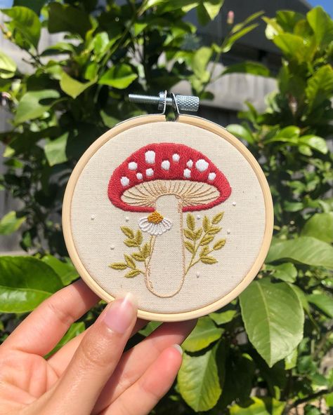 🍄🌱🪡 Little Christmas Mushroom Ornament comes a beginner friendly kit Visit the link in my bio for more information… | Instagram Mushroom Embroidery Designs, Mushroom Stitching, Mushroom Embroidery Simple, Embroidery Gifts For Him, Mushroom Embroidery Pattern, Easy Embroidery Ideas, Embroidery Mushrooms, Easy Embroidery Patterns, Mushrooms Embroidery