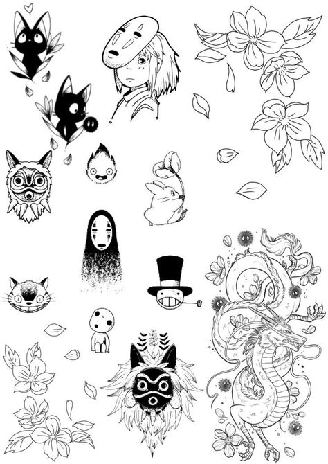 Dime Sized Tattoos, Nature Tattoo Inspiration, Studio Ghibli Small Tattoo, Cute Studio Ghibli Tattoos, Studio Ghibli Fineline Tattoo, Ghibli Flash Tattoo, Minimalist Anime Tattoos, Studio Ghibli Flash Tattoo, Kodama Tattoo