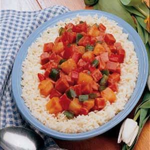 Sweet and Sour Ham Recipe -I CAME UP with this recipe several summers ago. I had a ham in the refrigerator and was trying to avoid heating up the kitchen by preparing it in the oven. The stovetop was the solution. Ever since, this recipe has been my standby for when I have leftover ham. Served over rice, it's delicious! —Diane Widmer Blue Island, Illinois Sweet And Sour Ham And Pineapple, Sweet And Sour Ham, Ham Meals, Ham Dinners, Ham Leftovers, Ham Dinner, Asian Dinner, Asian Dinners, Leftover Ham Recipes