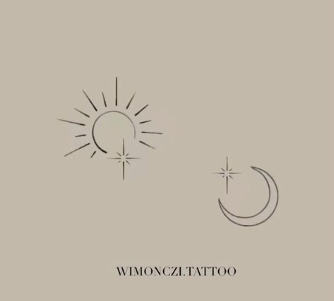 Simple Moon Sun Tattoo, Moon And Sun Tattoo Simple, Minimalistic Sun And Moon Tattoo, Simplistic Sun And Moon Tattoo, Sun And Moon Symbolism, Mini Moon Tattoos, The Moon And The Sun Tattoos, Feminine Moon Tattoo Designs, Moon And Sun Sister Tattoo