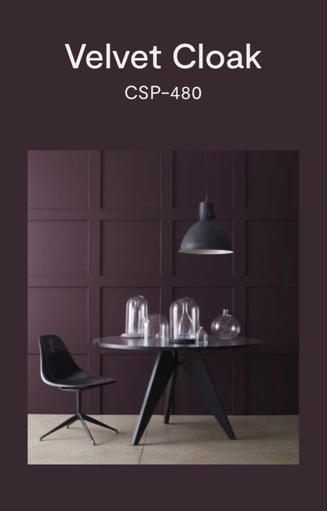 Dark Purple Paint Colors, Dark Purple Wall, Purple Home Office, Plum Walls, Velvet Cloak, Purple Paint Colors, Kitchen Brown, Purple Living Room, Purple Rooms