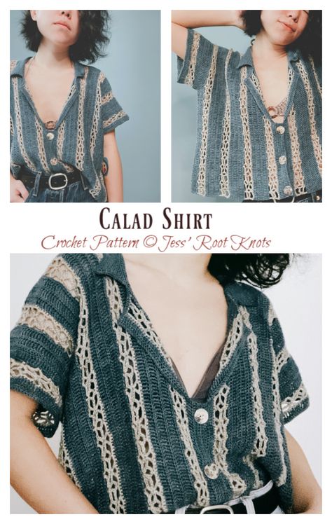 Crochet Projects For Cotton Yarn, Crochet Shirt Pattern, Crochet Shirts, Shirt Crochet, Gilet Crochet, Colour Full, Mode Crochet, Diy Vetement, Crochet Design Pattern