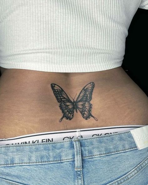 Lower Back Butterfly Tattoo, Back Butterfly Tattoo, Butterfly Lower Back Tattoo, Lower Back Tattoo Designs, Tattoos For Moms With Kids, Butterfly Tattoo Meaning, Butterfly Back Tattoo, Tattoos For Moms, Tattoos Cute