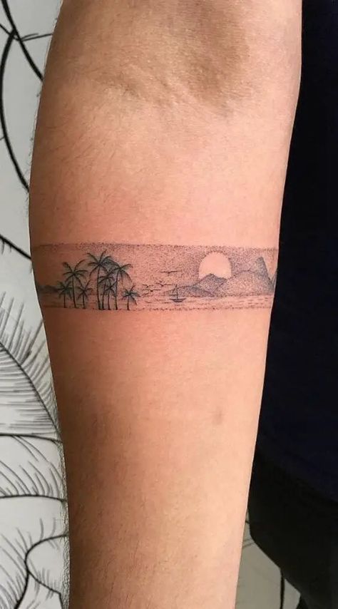 Top Summer Tattoo Ideas for Men: Ink Inspiration for the Season Vacation Tattoos, Beach Inspired Tattoos, Small Beach Tattoos, Tattoo Fairy, Beachy Tattoos, Beach Tattoos, Mint Cocktails, Travel Tattoos, Boho Tattoos