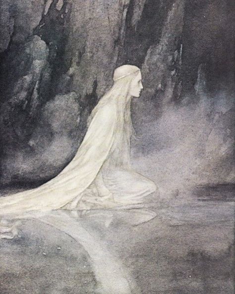 Alan Lee, The Lady of the Lake (1979) @la.belle.otero Alan Lee Art, John Howe, Alan Lee, John Bauer, Brian Froud, Lady Of The Lake, Arthur Rackham, Fairytale Illustration, Fairytale Art