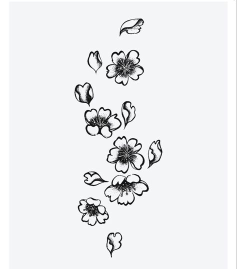 Petal Tattoos Falling, Flower Opening Tattoo, Stages Of Flower Blooming Tattoo, Flower Petals Falling Drawing, Flower Petal Tattoo Falling, Falling Flowers Tattoo, Flower Petal Tattoo, Petals Tattoo, Flower Pedals