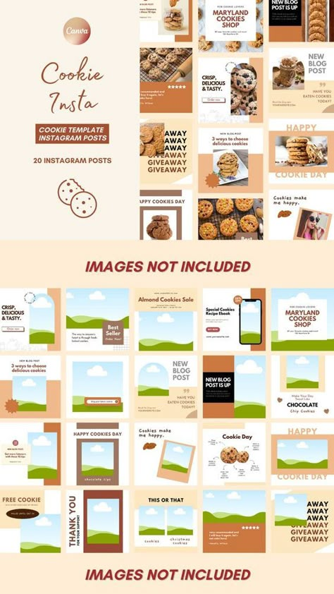 Instagram Post Templates by Amelia Instagram Cookie Posts, Cookies Instagram Post, Cookie Instagram Feed, Cookies Instagram Feed, Food Template Instagram, Bakery Instagram Feed Ideas, Bakery Instagram Feed, Food Instagram Feed, Instagram Post Template Business