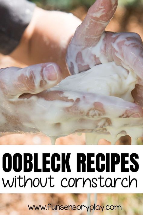 Oobleck without cornstarch How To Make Oobleck Without Cornstarch, Oblek Recipe With Cornstarch, Oobleck Recipe Without Cornstarch, How To Make Oblek, Crafts For Babysitting, How To Make Cornstarch, Story Stretchers, Corn Flour Recipes, Oobleck Recipe