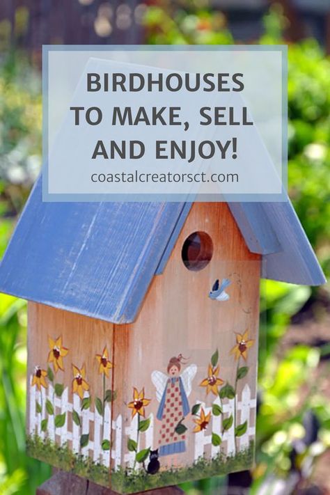 Birdhouses are functional but they can also be decorative. You can paint, embellishment, add silk flowers, and even dollhouse shingles to the roof to decorate your birdhouse. Birdhouses are also popular selling items for crafters and business owners How To Decorate A Birdhouse, Bird House Decorating Ideas Wood, Birdhouse Painting Ideas Easy Wood, How To Paint A Birdhouse, Homemade Birdhouses Ideas, Painting Bird Houses Ideas, Painting Birdhouses Ideas Simple Wood, Unique Birdhouses Creative, Wooden Bird Houses Painted