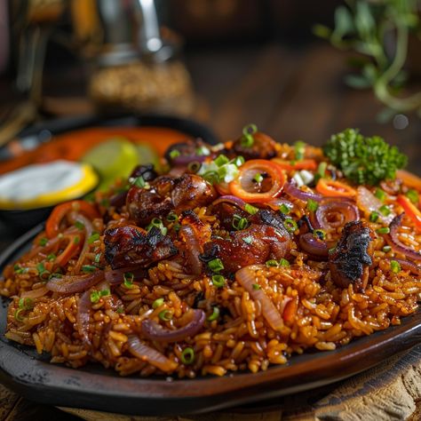 West African Delight: Chef's Special Jollof Rice - Short Grain Food Truck East African Food Tanzania, Cooking African Food, Rice Food Ideas, African Fried Rice, Soul Food Brunch, Angolan Food, Rice Flavors, African Rice, African Food Recipes