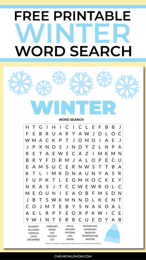 Free printable winter word search puzzle January Coloring Pages, Winter Word Search, Winter Worksheets, Winter Lesson Plan, Games Wall, Games Pictures, Winter Printables, Printable Games For Kids, Word Search Printables