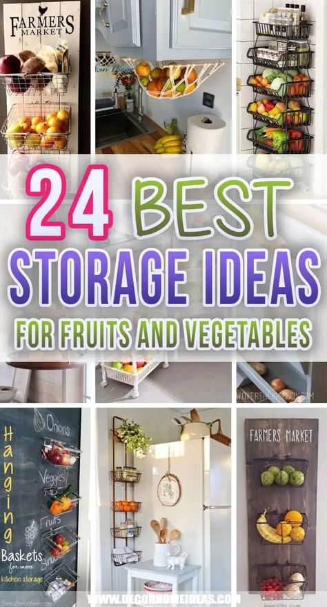 Best Fruit and Vegetable Storage Ideas. Keep your fruits and vegetables neatly stored and organized in your kitchen, while keeping them fresh and juicy. These are the best fruit and vegetable storage ideas. #decorhomeideas Fruit And Veg Storage Kitchen, Produce Storage Small Kitchen, Fruit Wall Storage, Fruit And Vegetable Storage Small Kitchen, Vegetable Organization Kitchen, Vegetable Storage Ideas Small Spaces, Fresh Food Storage Fruits And Vegetables, Store Vegetables In Kitchen, Fruit And Vegetable Storage Wall