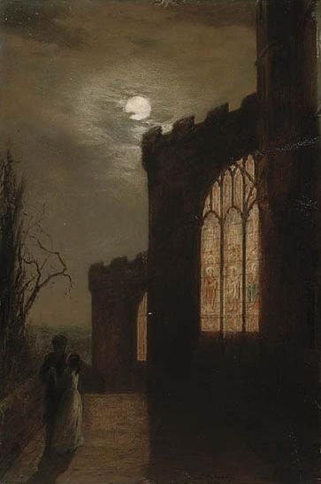 Vespers, 1869, Augustus Edwin Mulready. English, 19th century. The Pevensies, Favorite Christmas Songs, Christmas Songs, A Castle, Classical Art, Classic Art, Dark Aesthetic, Full Moon, Dark Academia