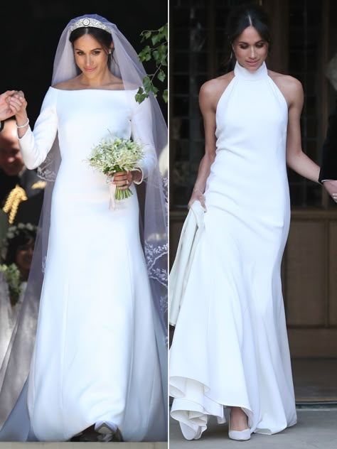 Day to Night! Comparing Meghan Markle's First and Second Wedding Dresses Harry And Meghan Wedding, Princ Harry, Meghan Markle Wedding Dress, Celebrity Wedding Photos, Meghan Markle Wedding, Second Wedding Dresses, Prins Harry, Harry And Megan, Prince Harry And Megan