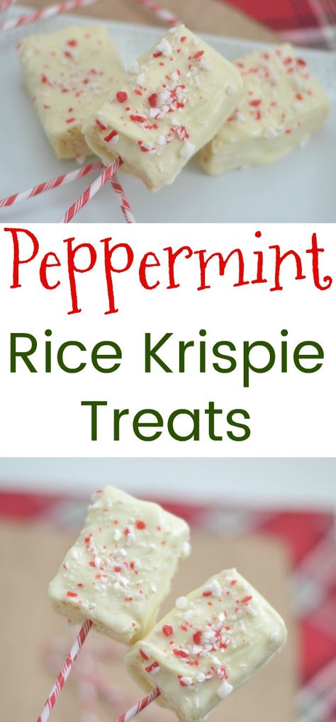 Peppermint Rice Krispie Treats, White Chocolate Recipes Desserts, Christmas Rice Krispie Treats, Rice Krispie Treats Christmas, Peppermint White Chocolate, Christmas Rice, White Chocolate Desserts, Peppermint Recipes, Easy Holiday Treats