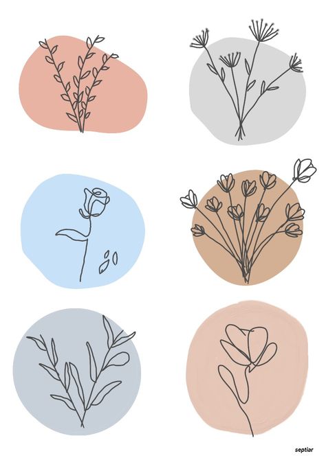 Aesthetic Diy Stickers Drawing, Line Art Drawings Flowers, Flower Stickers Aesthetic, Scandi Flowers, Plant Doodle, Doodle Art Flowers, Instagram Highlight Covers, Scrapbook Stickers Printable, Bullet Journal Design Ideas