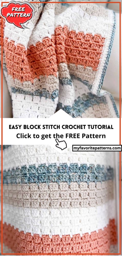 Easy Block Stitch Crochet Tutorial Boxed Block Stitch Crochet, Box Crochet Stitch, Box Stitch Crochet Pattern, Color Block Crochet Blanket, Block Stitch Crochet, Crochet Block Stitch, Crochet Box Stitch, Stitch Crochet Pattern, Block Stitch